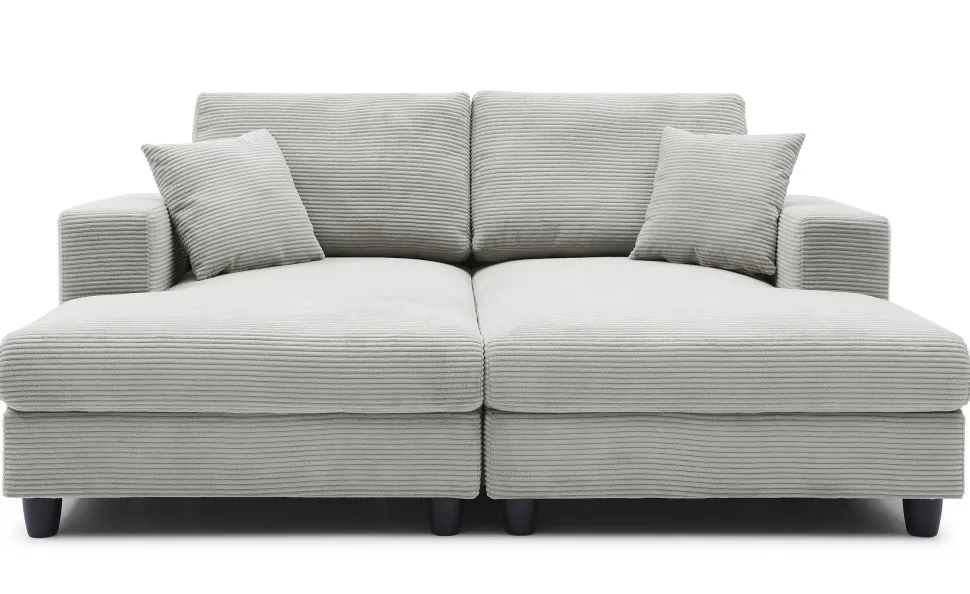 Duo de méridiennes Fabien combinables en canapé profond Velours côtelé Gris clair