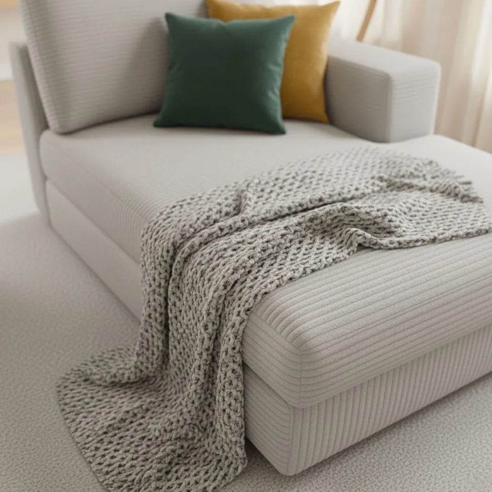 Duo de méridiennes Fabien combinables en canapé profond Velours côtelé Gris clair