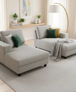 Duo de méridiennes Fabien combinables en canapé profond Velours côtelé Gris clair