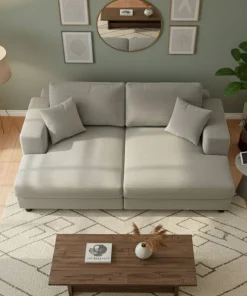 Duo de méridiennes Fabien combinables en canapé profond Velours côtelé Gris clair