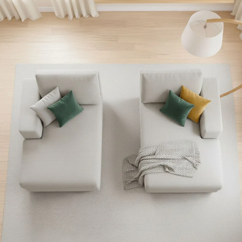 Duo de méridiennes Fabien combinables en canapé profond Velours côtelé Gris clair