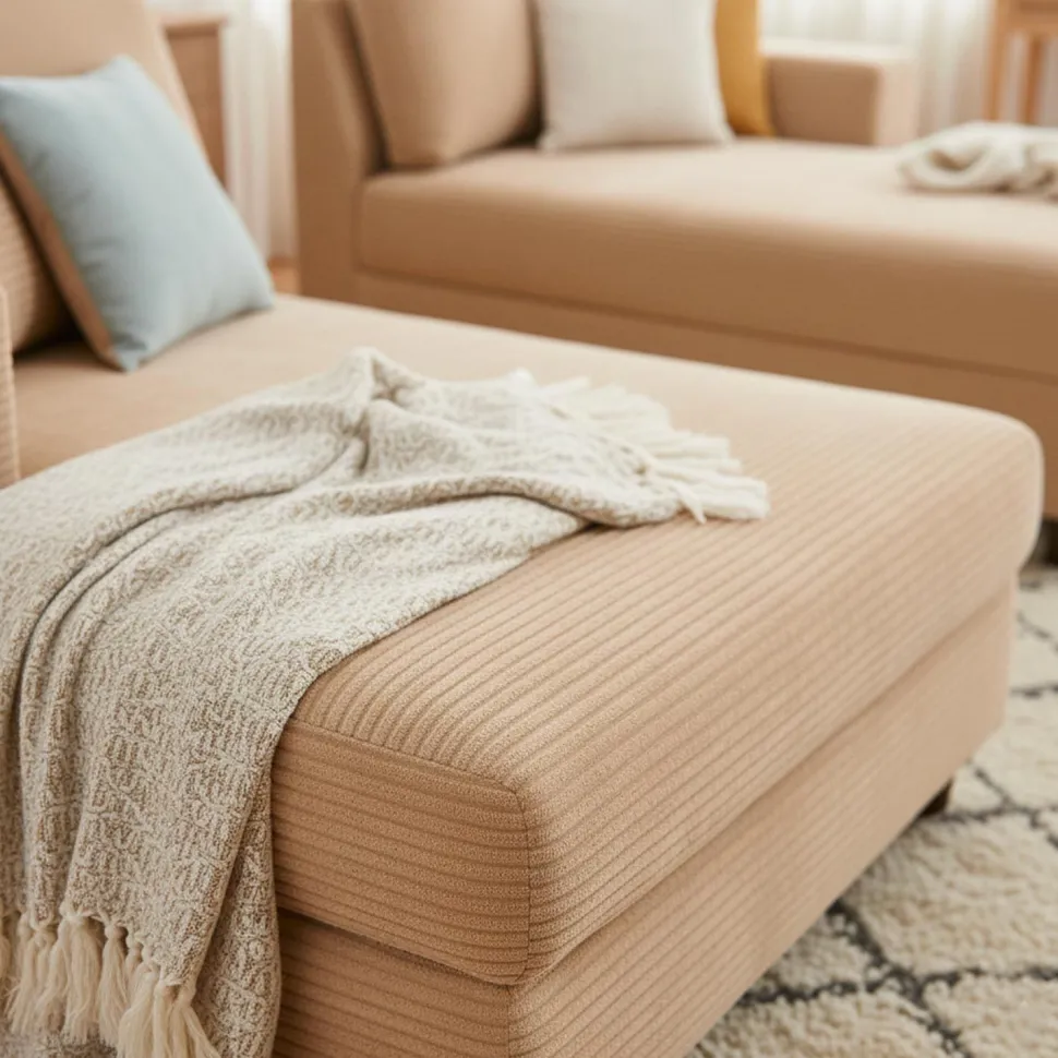 Duo de méridiennes Fabien combinables en canapé profond Velours côtelé Beige