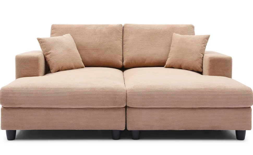 Duo de méridiennes Fabien combinables en canapé profond Velours côtelé Beige