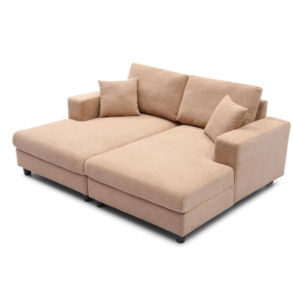 Duo de méridiennes Fabien combinables en canapé profond Velours côtelé Beige