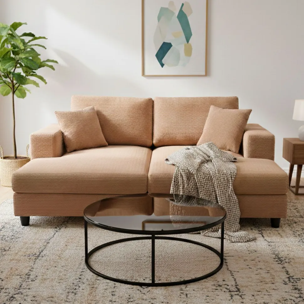 Duo de méridiennes Fabien combinables en canapé profond Velours côtelé Beige