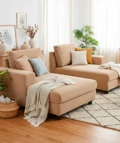 Duo de méridiennes Fabien combinables en canapé profond Velours côtelé Beige
