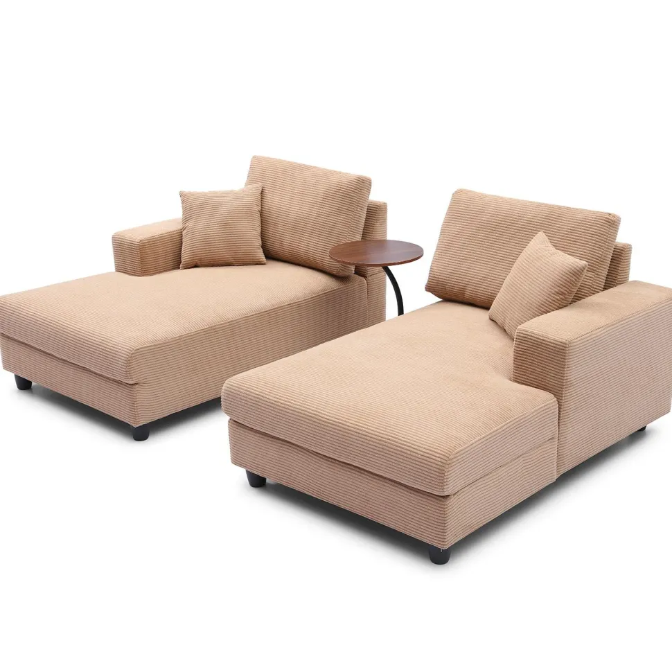 Duo de méridiennes Fabien combinables en canapé profond Velours côtelé Beige