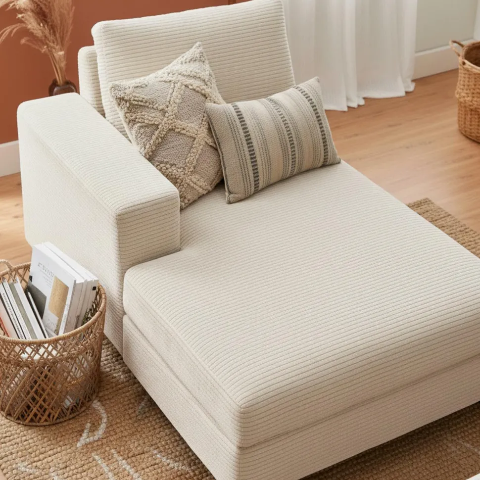 Duo de méridiennes Fabien combinables en canapé profond Velours côtelé Crème