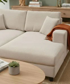 Duo de méridiennes Fabien combinables en canapé profond Velours côtelé Crème