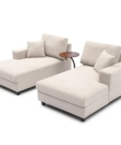 Duo de méridiennes Fabien combinables en canapé profond Velours côtelé Crème