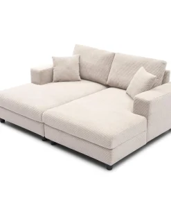 Duo de méridiennes Fabien combinables en canapé profond Velours côtelé Crème