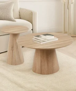 Ensemble de 2 tables basses rondes Callie Chêne clair