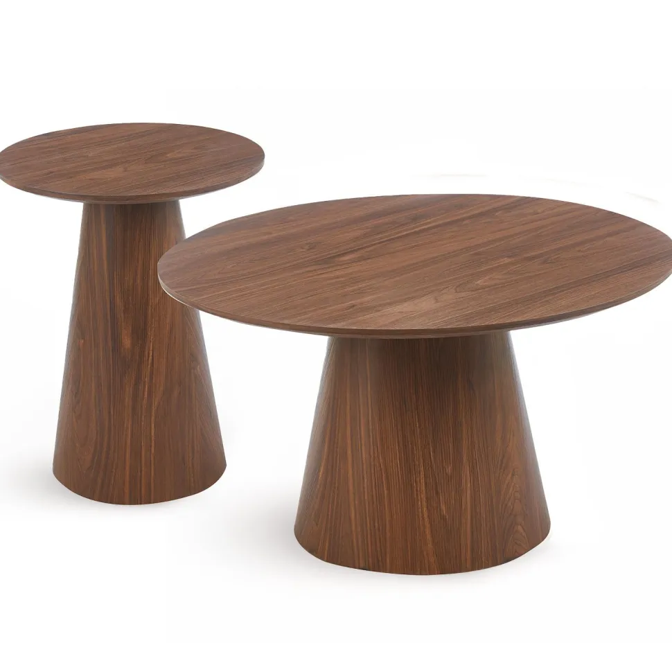 Ensemble de 2 tables basses rondes Callie Bois noisette