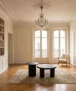 Ensemble de 2 tables basses rondes avec piètement style colonne Storia Noir