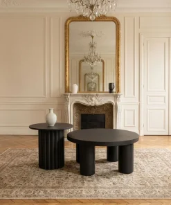 Ensemble de 2 tables basses rondes avec piètement style colonne Storia Noir