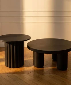 Ensemble de 2 tables basses rondes avec piètement style colonne Storia Noir