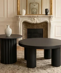 Ensemble de 2 tables basses rondes avec piètement style colonne Storia Noir
