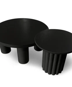 Ensemble de 2 tables basses rondes avec piètement style colonne Storia Noir