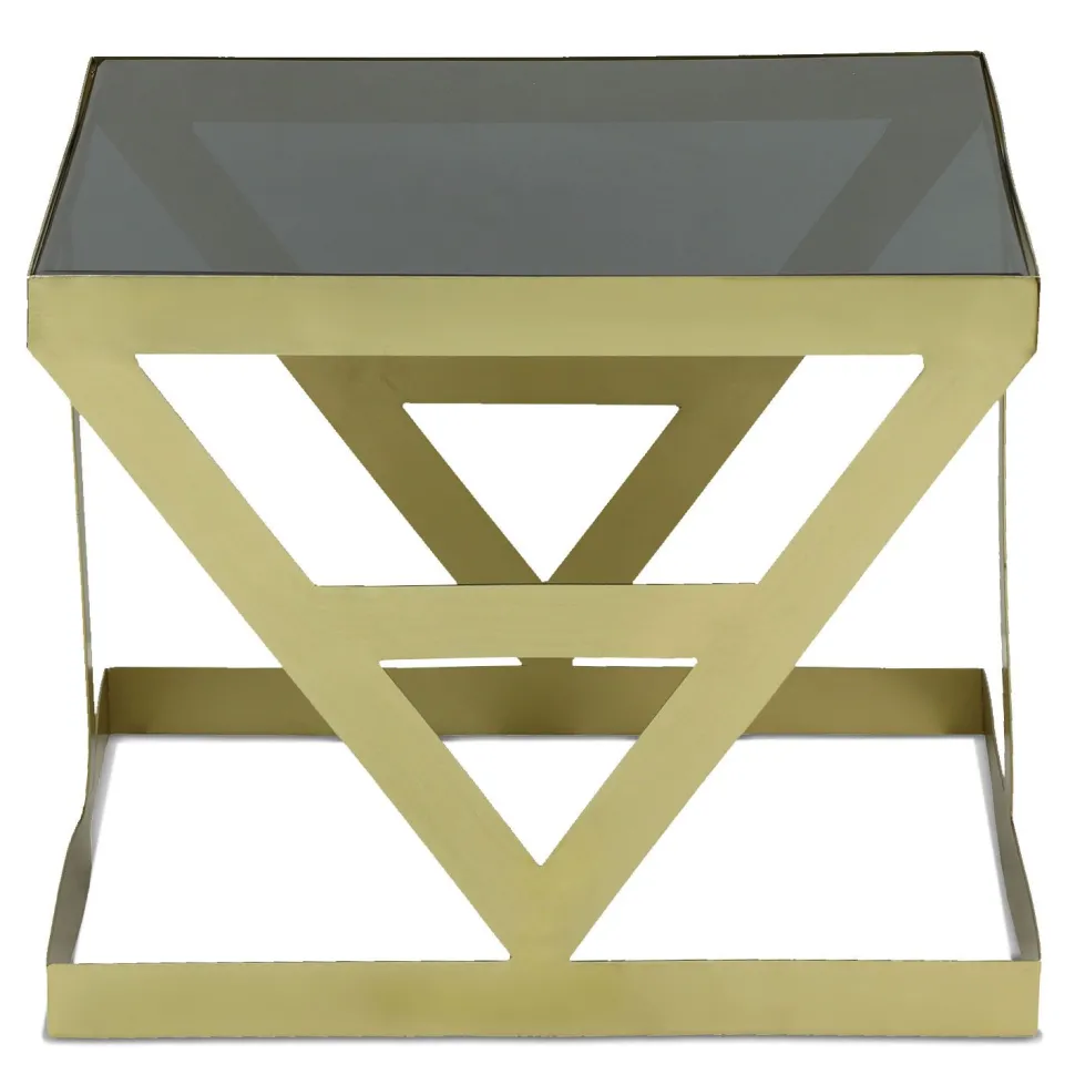 Ensemble de 3 tables d'appoint Amstra en Verre fumé et Métal Or