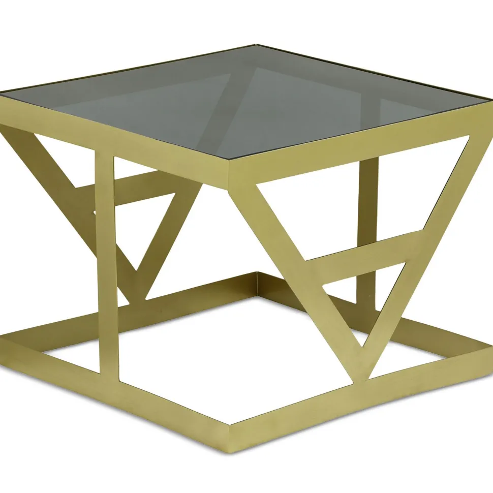 Ensemble de 3 tables d'appoint Amstra en Verre fumé et Métal Or