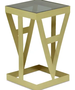 Ensemble de 3 tables d'appoint Amstra en Verre fumé et Métal Or