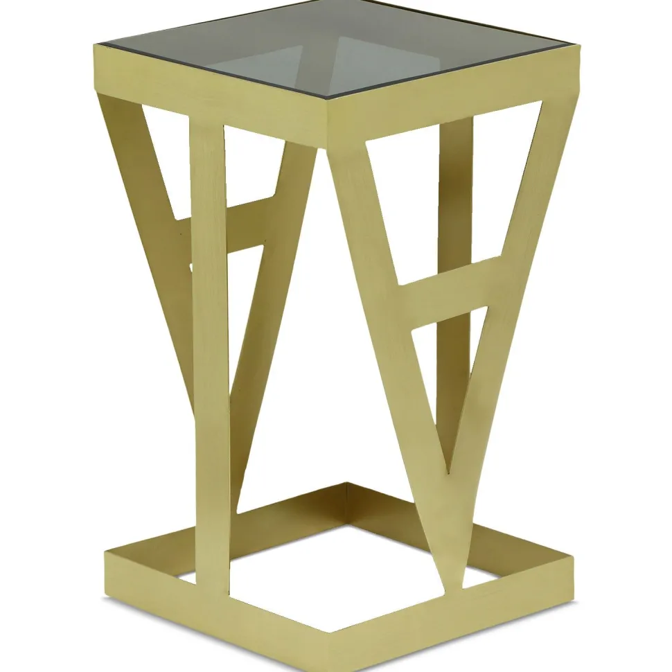 Ensemble de 3 tables d'appoint Amstra en Verre fumé et Métal Or
