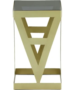 Ensemble de 3 tables d'appoint Amstra en Verre fumé et Métal Or
