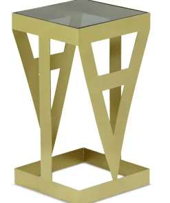 Ensemble de 3 tables d'appoint Amstra en Verre fumé et Métal Or