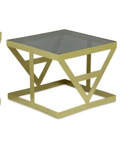 Ensemble de 3 tables d'appoint Amstra en Verre fumé et Métal Or