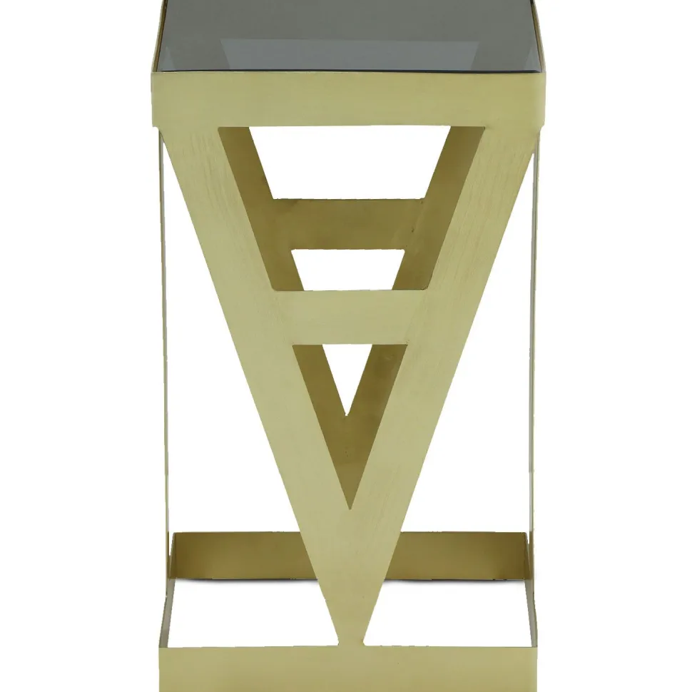 Ensemble de 3 tables d'appoint Amstra en Verre fumé et Métal Or