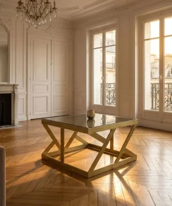 Ensemble de 3 tables d'appoint Zendaya en Verre fumé et Métal Or