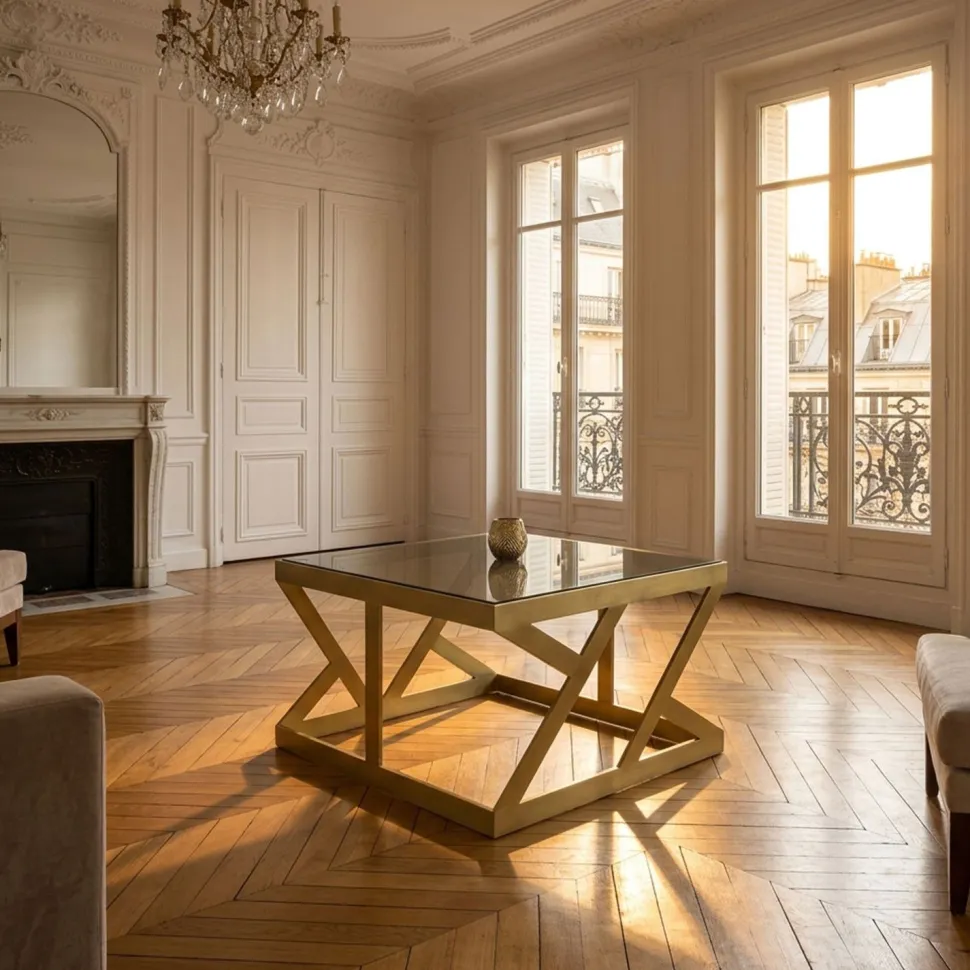 Ensemble de 3 tables d'appoint Zendaya en Verre fumé et Métal Or