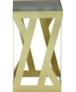 Ensemble de 3 tables d'appoint Zendaya en Verre fumé et Métal Or