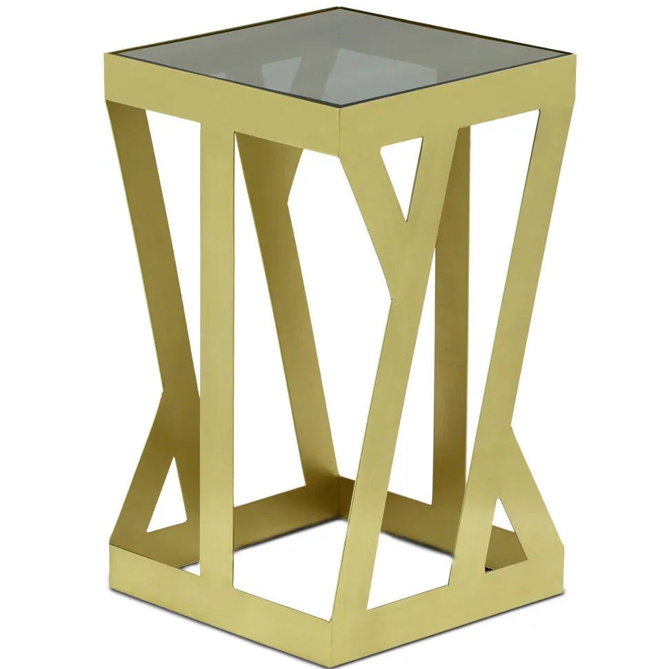 Ensemble de 3 tables d'appoint Zendaya en Verre fumé et Métal Or