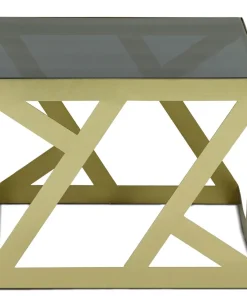 Ensemble de 3 tables d'appoint Zendaya en Verre fumé et Métal Or