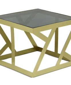 Ensemble de 3 tables d'appoint Zendaya en Verre fumé et Métal Or