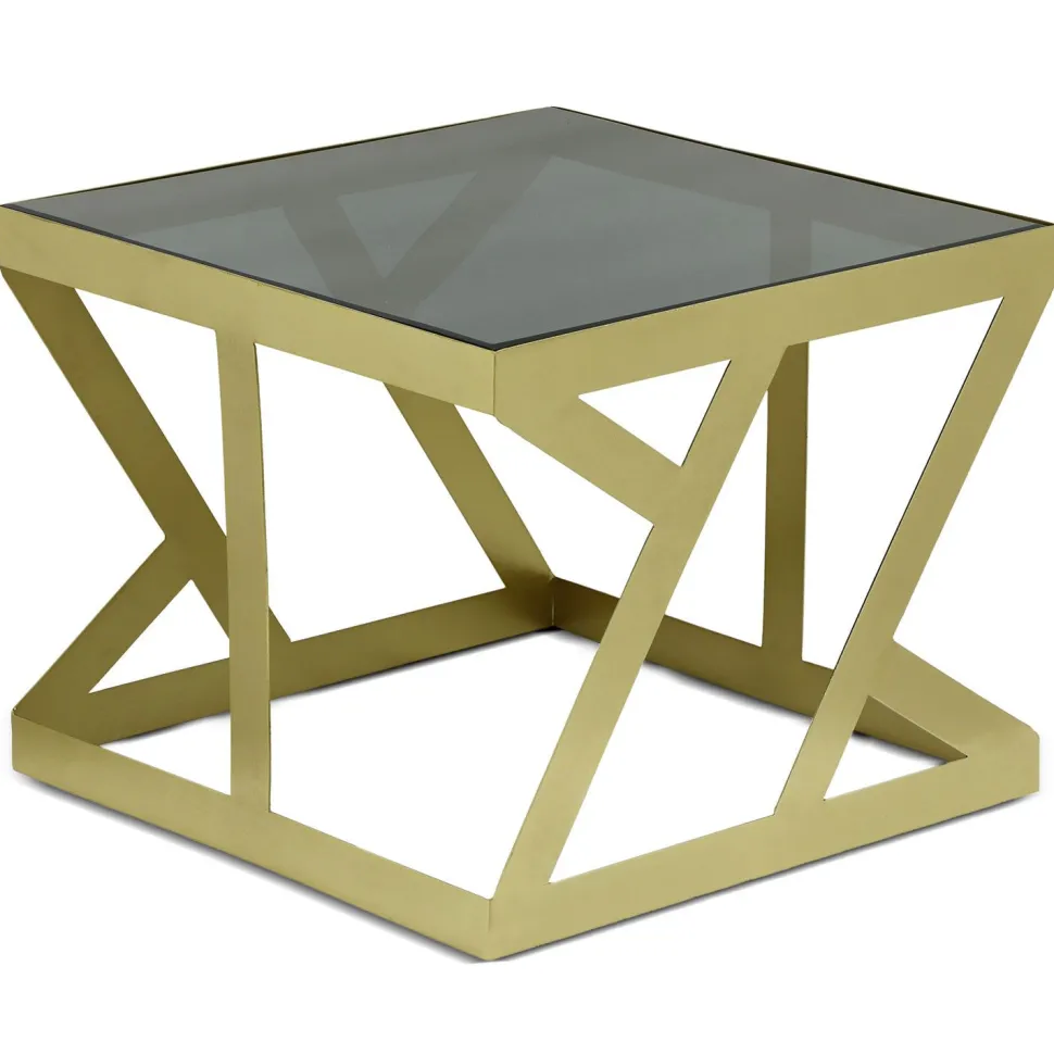 Ensemble de 3 tables d'appoint Zendaya en Verre fumé et Métal Or