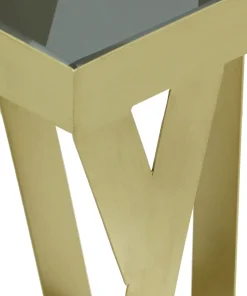 Ensemble de 3 tables d'appoint Zendaya en Verre fumé et Métal Or