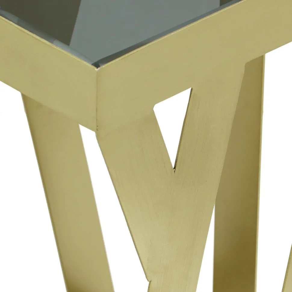 Ensemble de 3 tables d'appoint Zendaya en Verre fumé et Métal Or