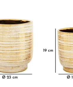 Ensemble de 2 vases Céramique décorations en relief Blanc et Or