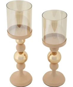 Ensemble de bougeoirs moderne en doré rose et transparent