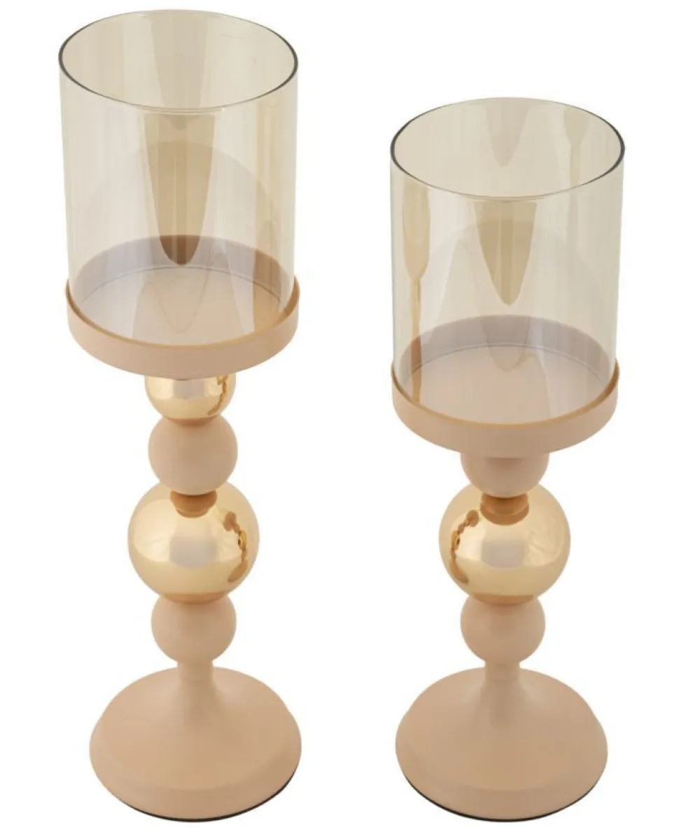 Ensemble de bougeoirs moderne en doré rose et transparent