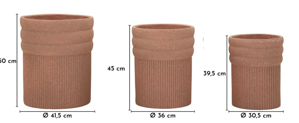 Ensemble de cache-pot d'extérieur Colombia 3 pièces Terre Cuite