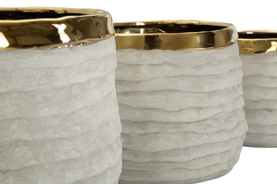 Ensemble de cache-pots cylindriques texture naturelle intérieur doré 3 pcs