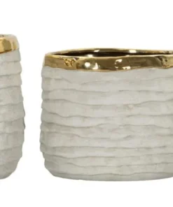 Ensemble de cache-pots cylindriques texture naturelle intérieur doré 3 pcs