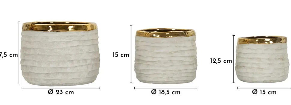 Ensemble de cache-pots cylindriques texture naturelle intérieur doré 3 pcs