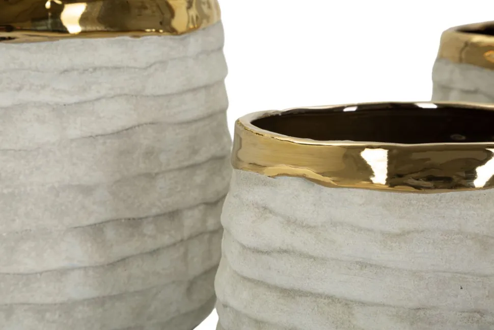 Ensemble de cache-pots cylindriques texture naturelle intérieur doré 3 pcs