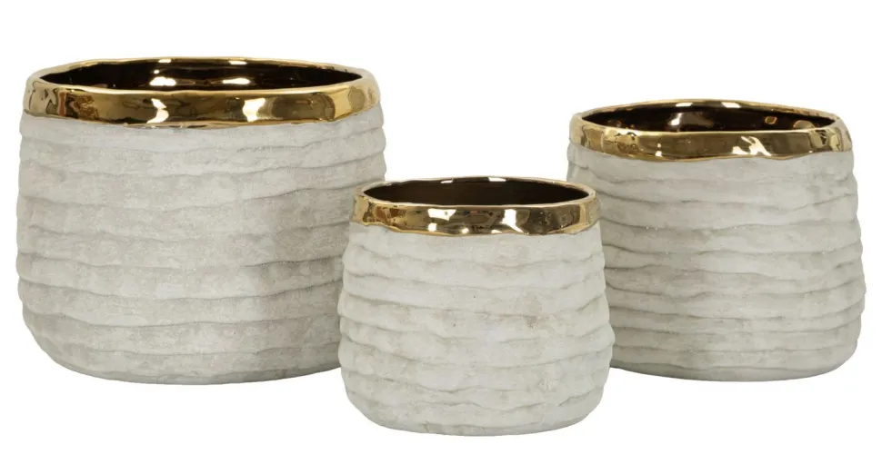 Ensemble de cache-pots cylindriques texture naturelle intérieur doré 3 pcs