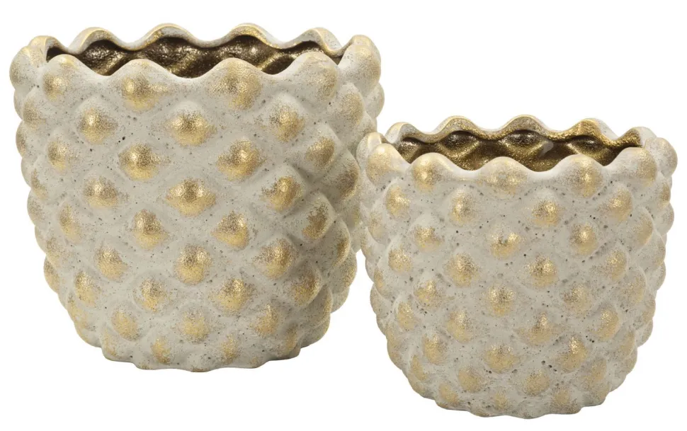 Ensemble de cache-pots géométriques Pépitas en céramique beige et doré
