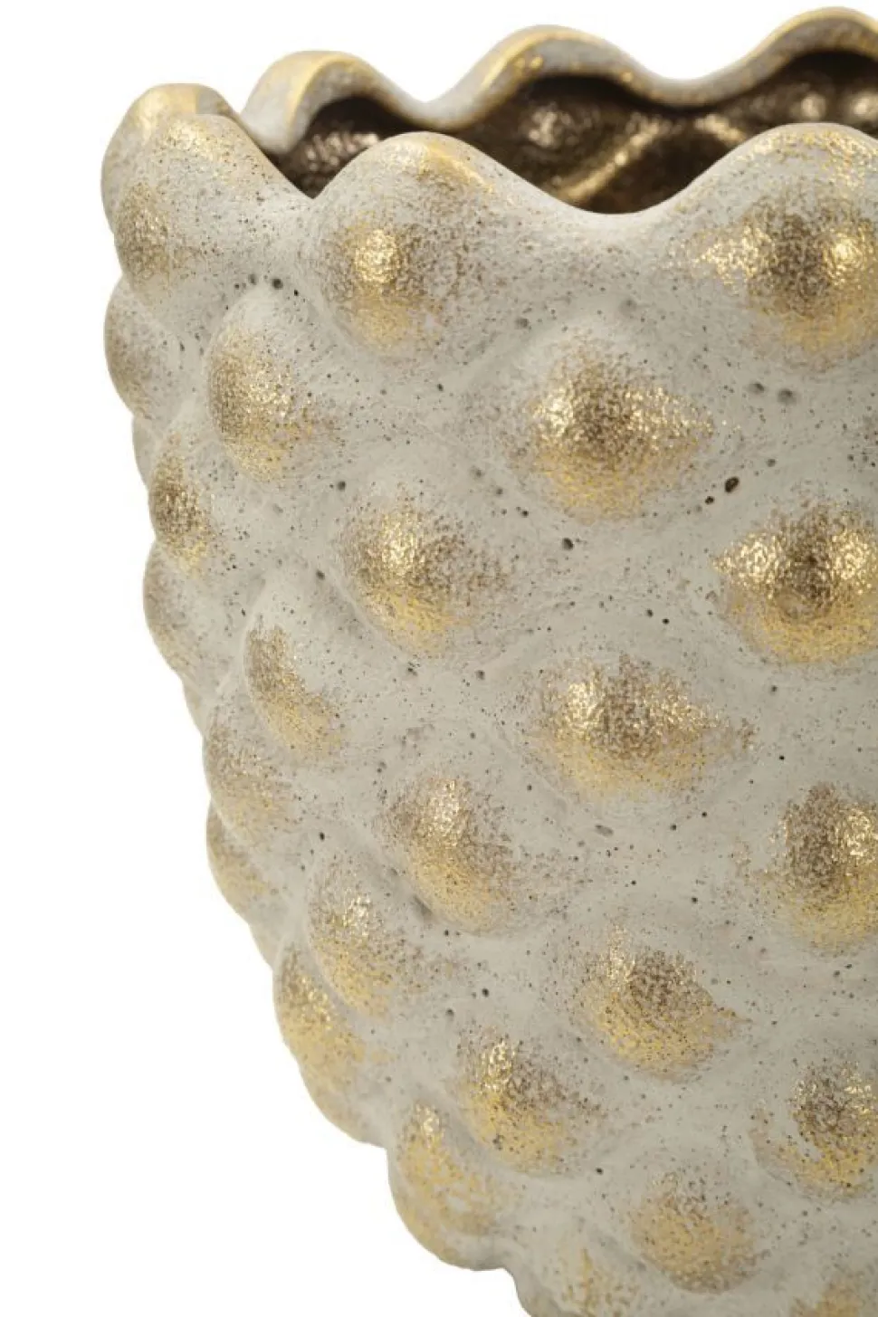 Ensemble de cache-pots géométriques Pépitas en céramique beige et doré